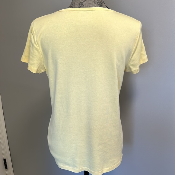 Talbots 100% Pima Cotton V Neck Short Sleeve Sz M Lemon Yellow Tee Shirt Top - Picture 6 of 7